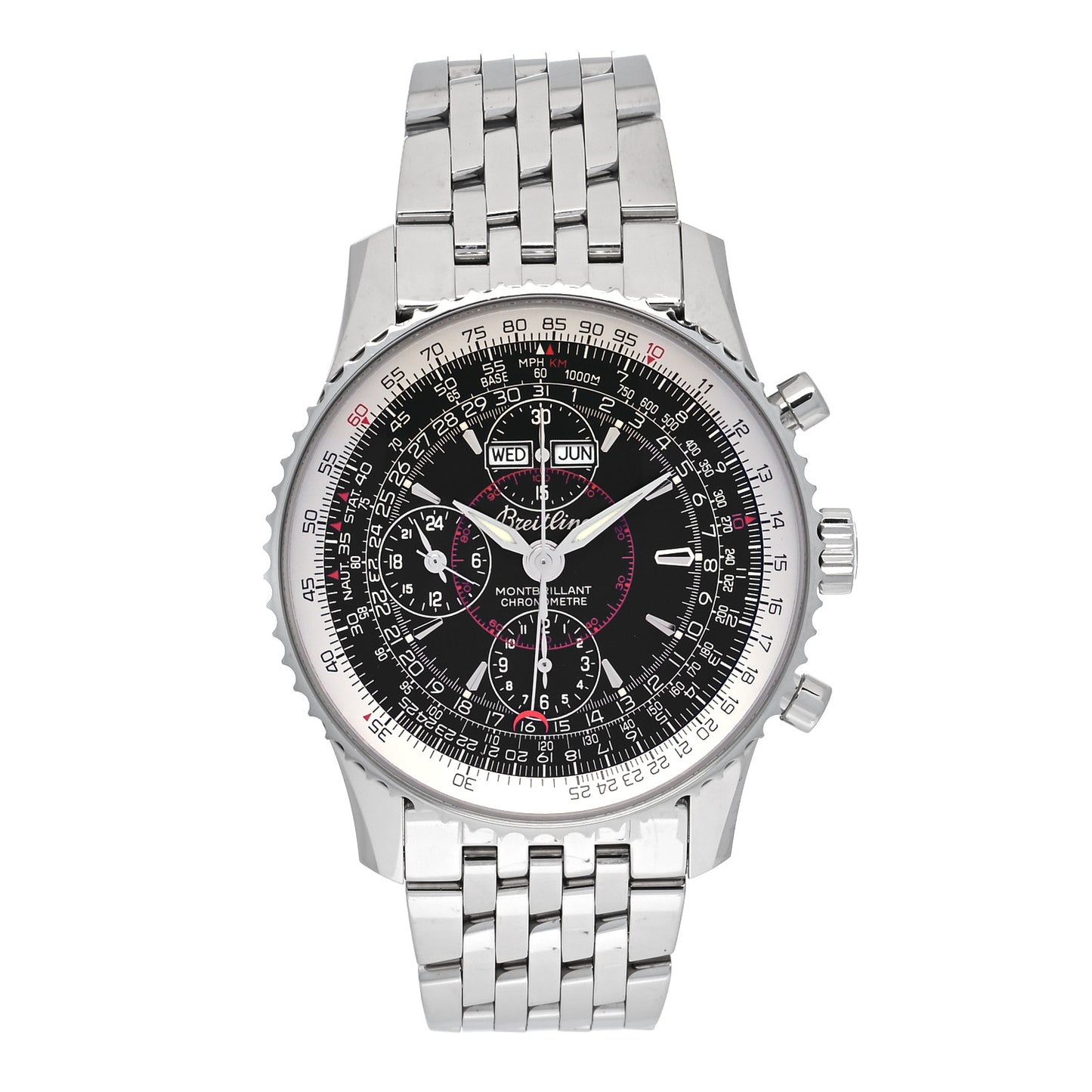 Stainless Steel 43mm Navitimer Montbrilliant Datora Automatic Watch Black A21330