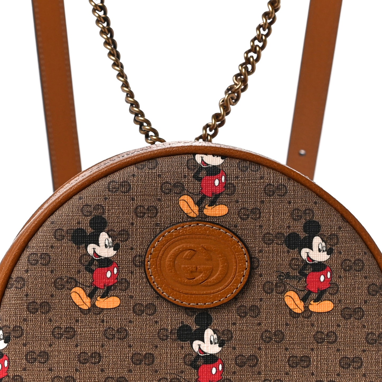 X DISNEY Mini Vintage GG Supreme Monogram Mickey Mouse Round Backpack Beige Vintage Sun Oil