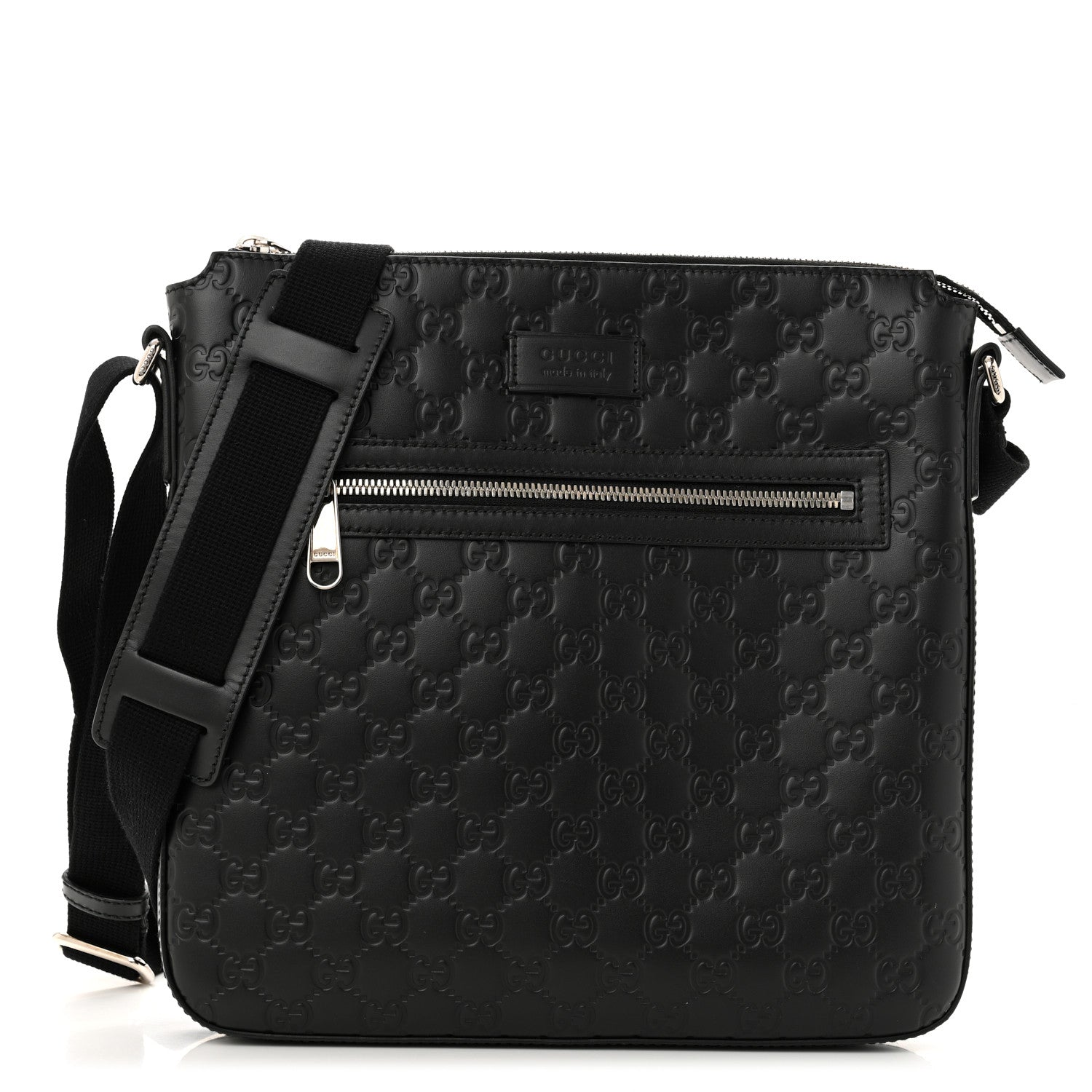 Gucci Guccissima Signature Medium Flat Messenger Bag Black 1 of 12