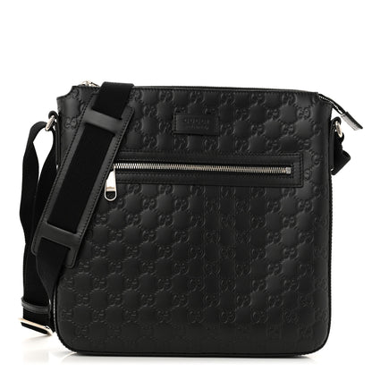 Gucci Guccissima Signature Medium Flat Messenger Bag Black 1 of 12