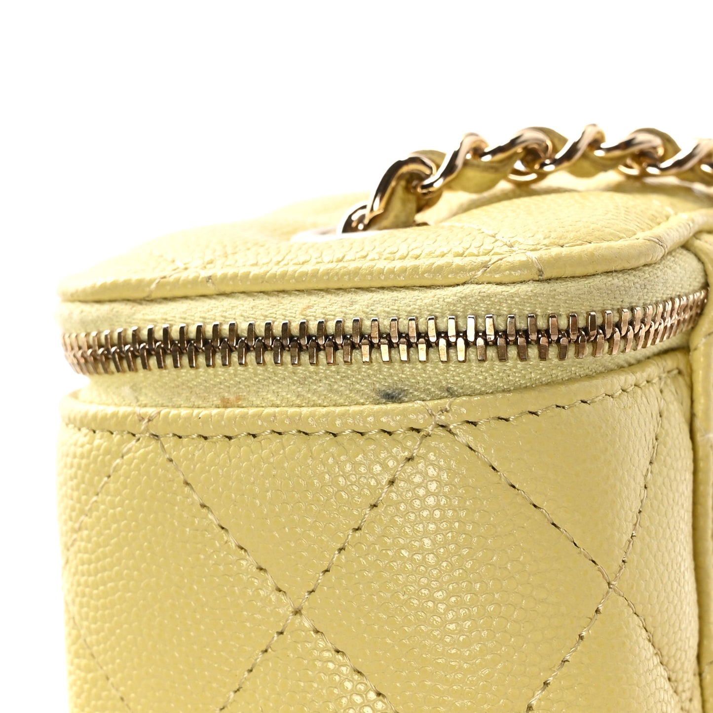 Caviar Quilted Mini Vanity Case With Chain Yellow