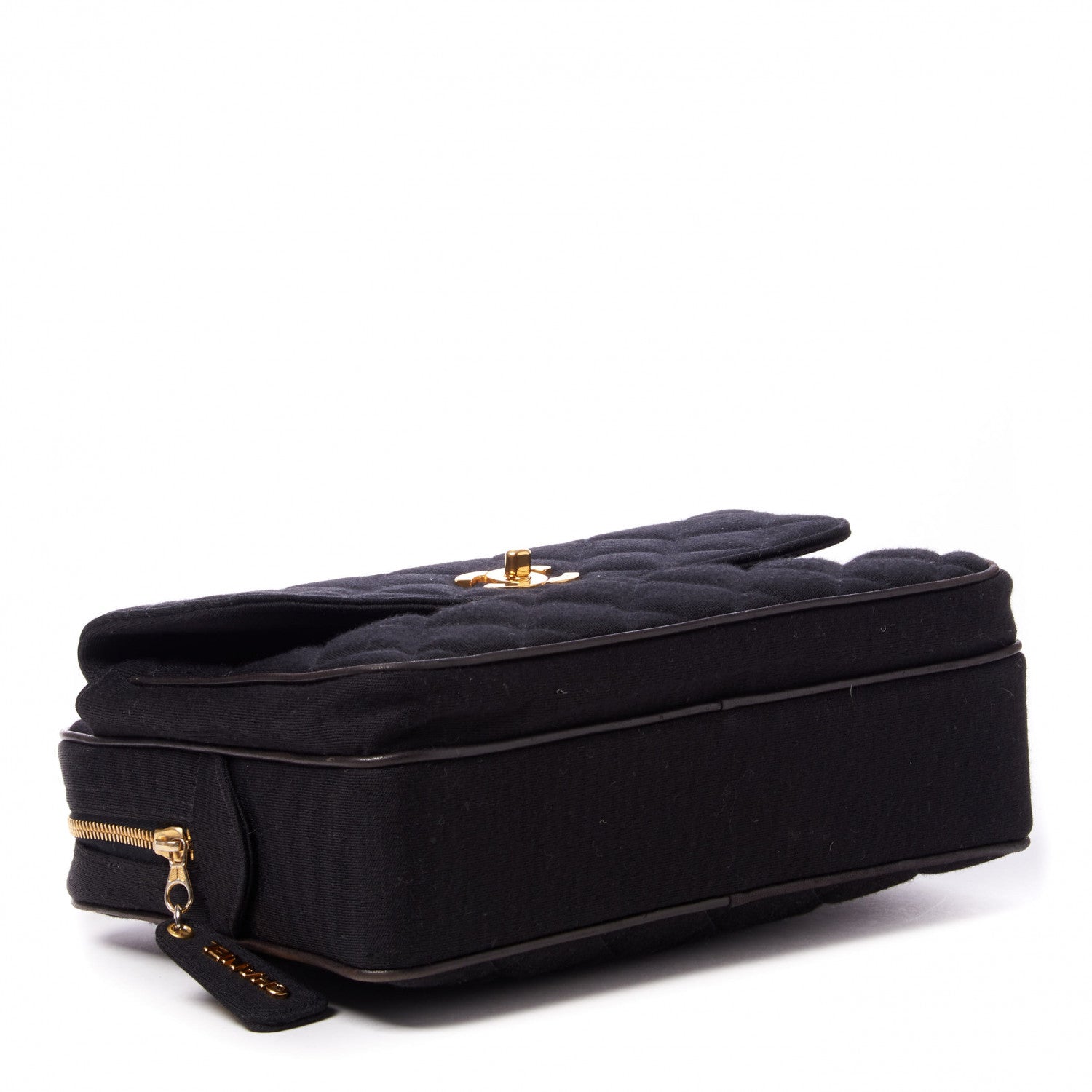 Chanel Jersey Quilted CC Shoulder Bag Black 3 of 11