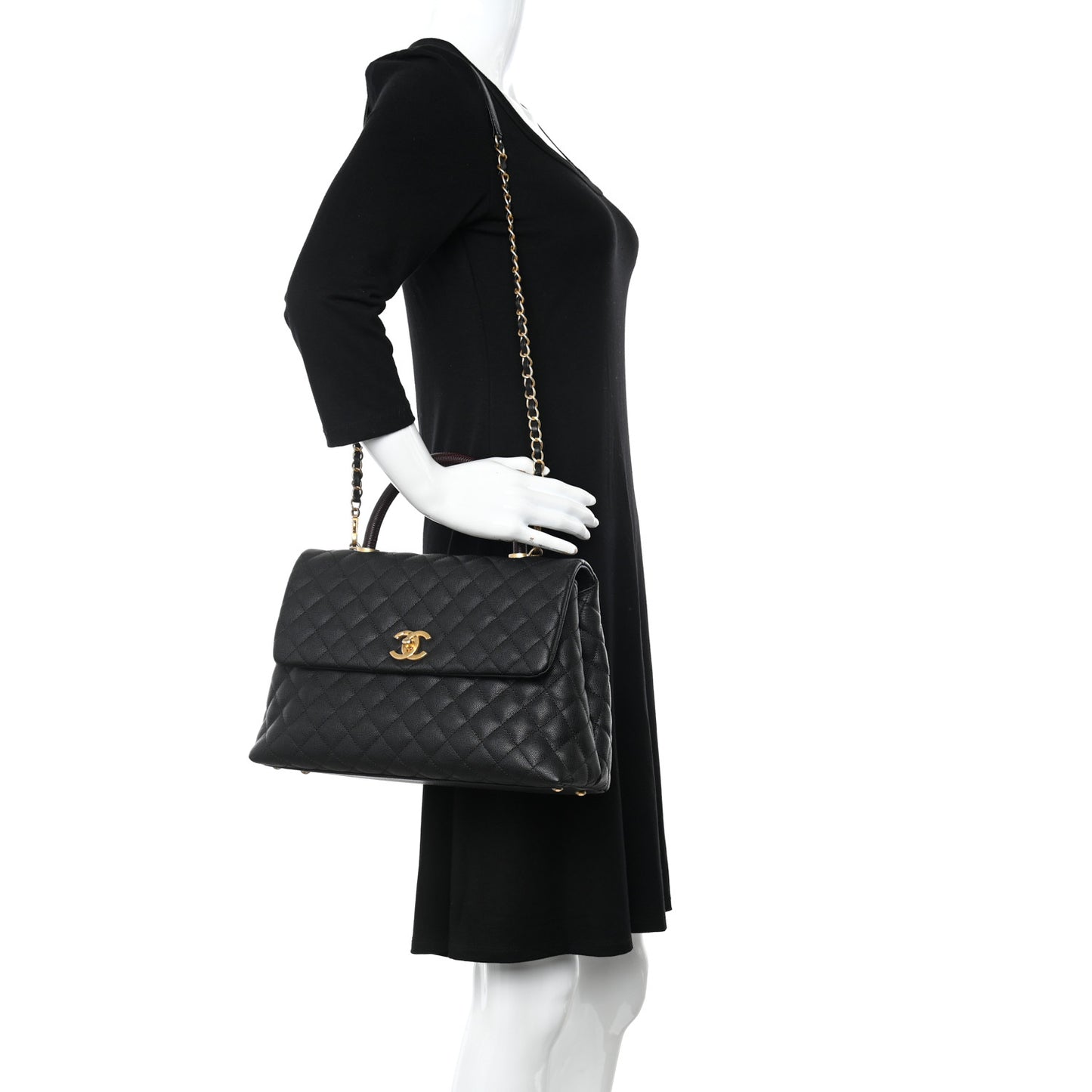 Caviar Lizard Embossed Quilted Medium Coco Handle Flap Black