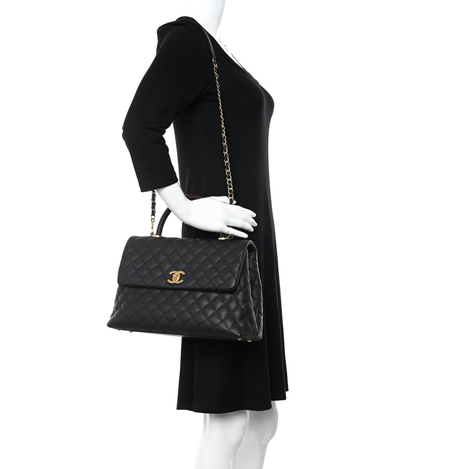 Chanel Caviar Lizard Embossed Quilted Medium Coco Handle Flap Black 2 of 11