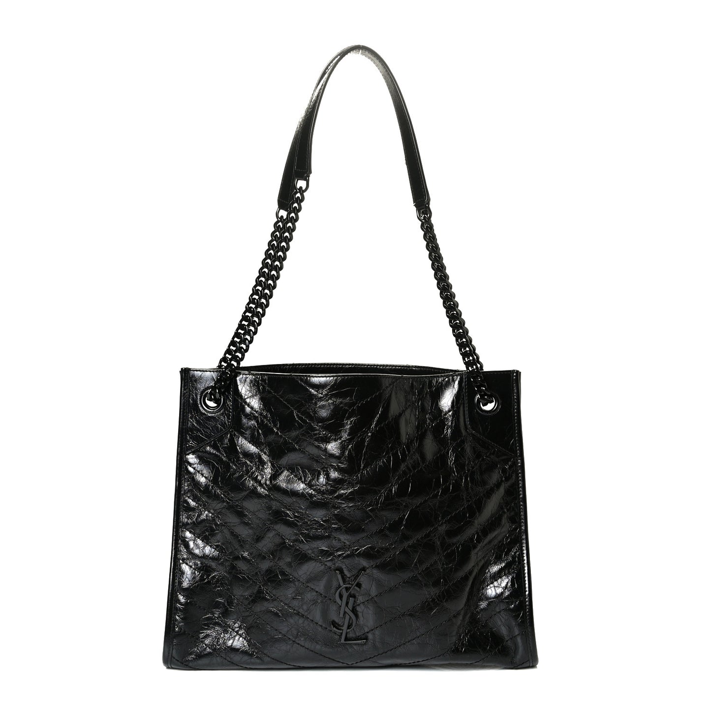 Crinkled Calfskin Matelasse Monogram Large Niki Shopper Tote Black