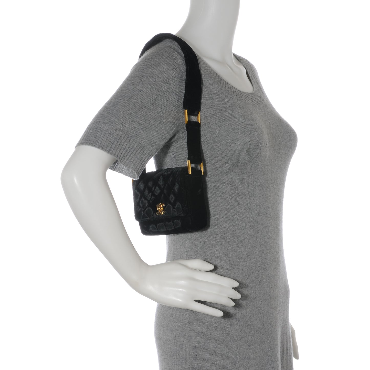 Velvet Quilted Mini Evening Flap Bag Black