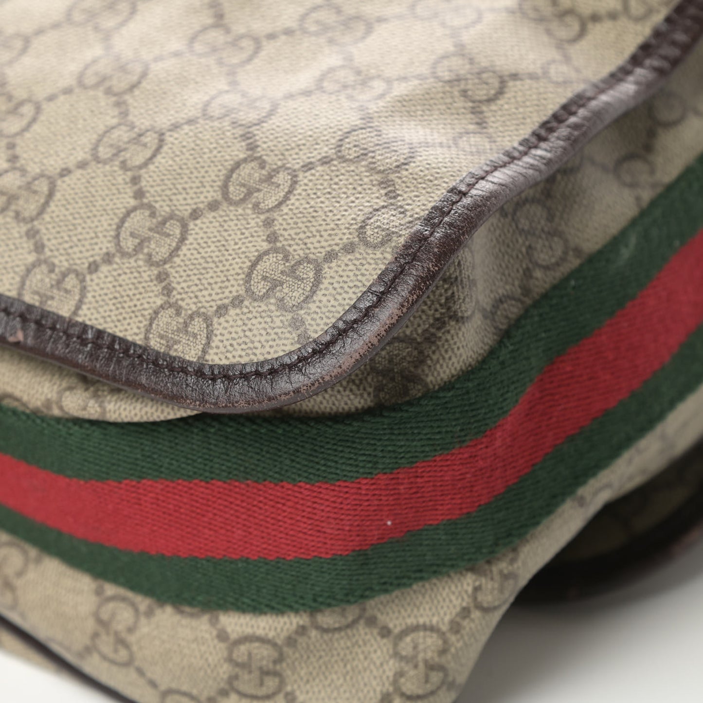 GG Plus Monogram Web Large Flap Messenger Bag Beige Dark Brown