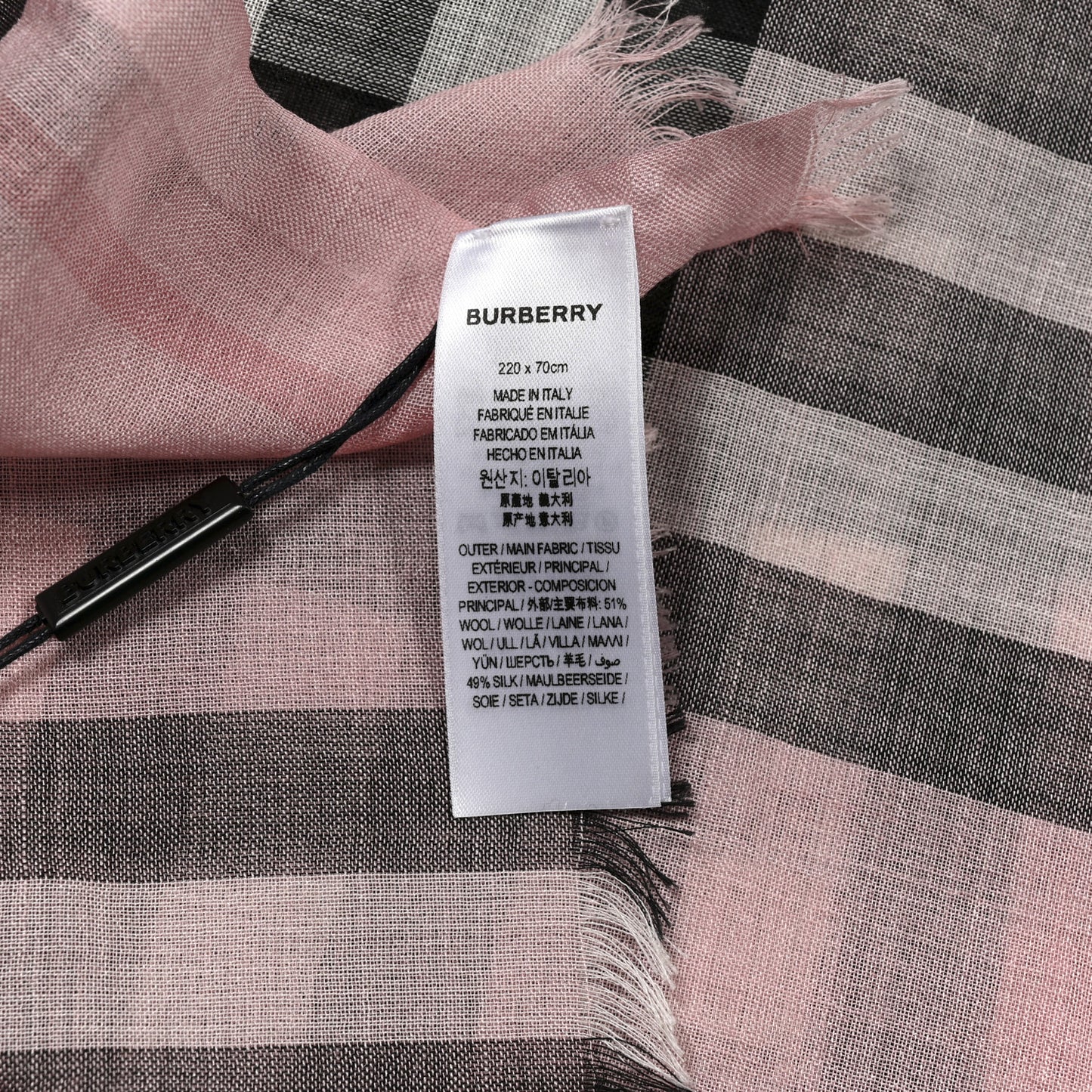 Silk Wool Gauze Giant Check Scarf Ash Rose