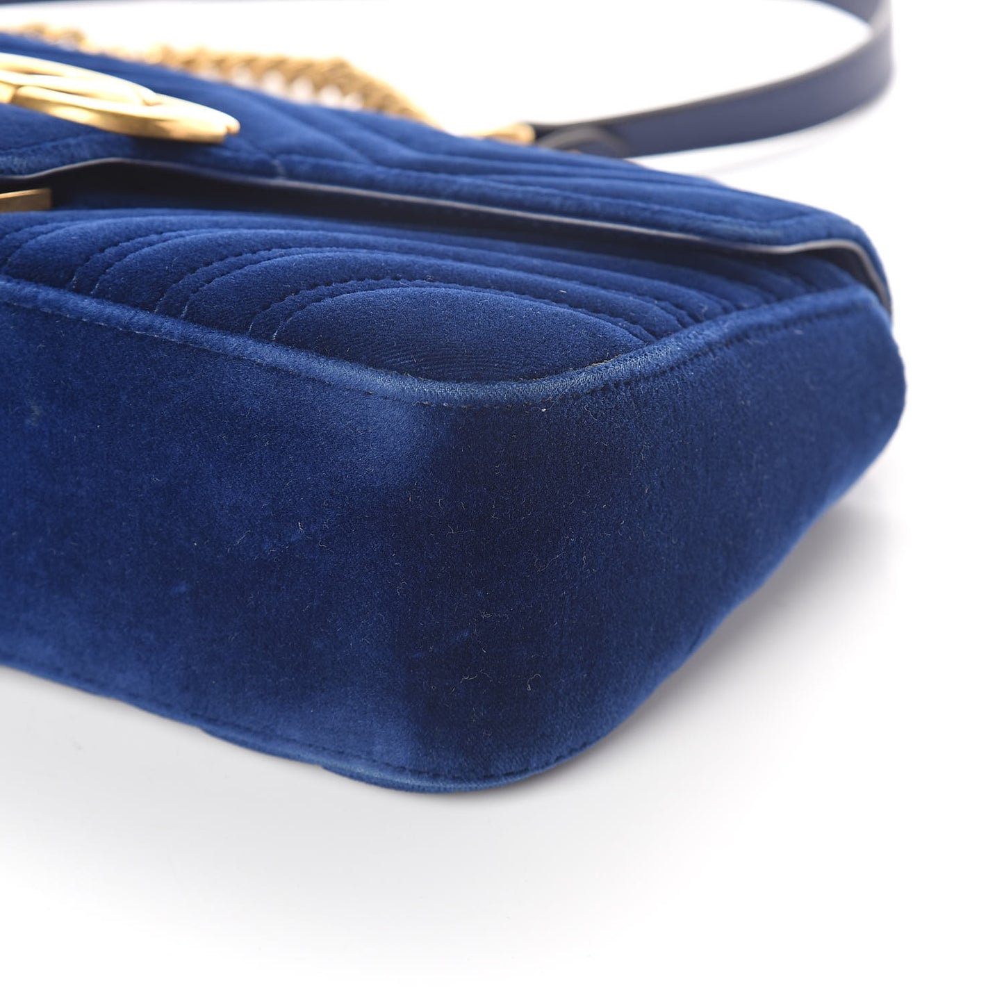 Velvet Matelasse Small GG Marmont Shoulder Bag Cobalt Blue