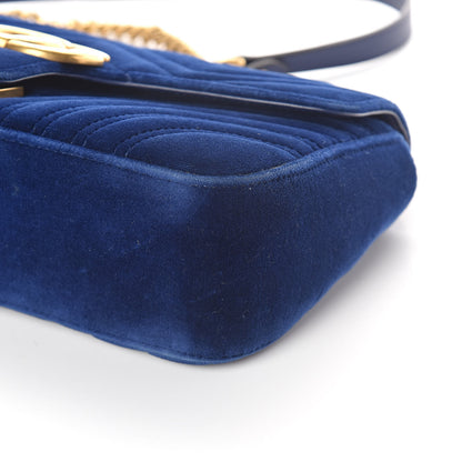 Gucci Velvet Matelasse Small GG Marmont Shoulder Bag Cobalt Blue 9 of 13