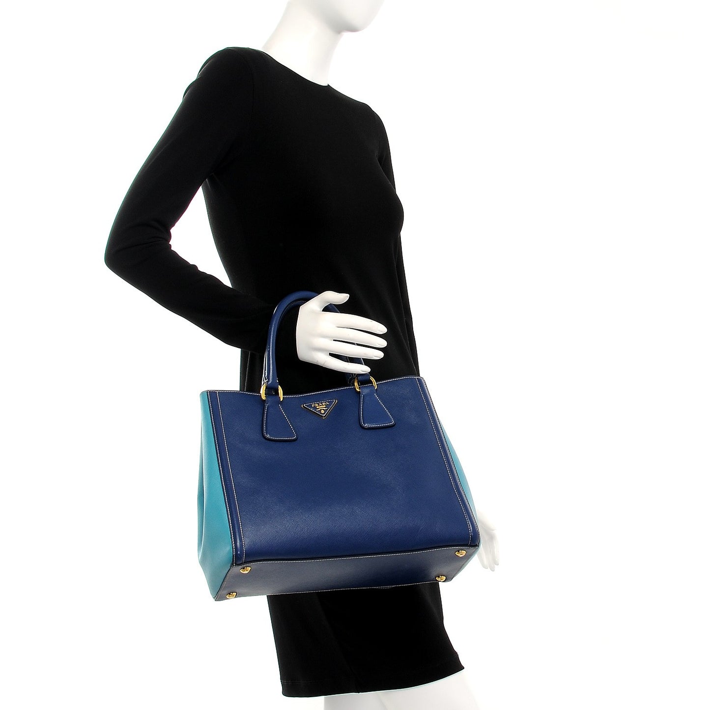 Saffiano Lux Medium Bi-Color Tote Bluette Turchese