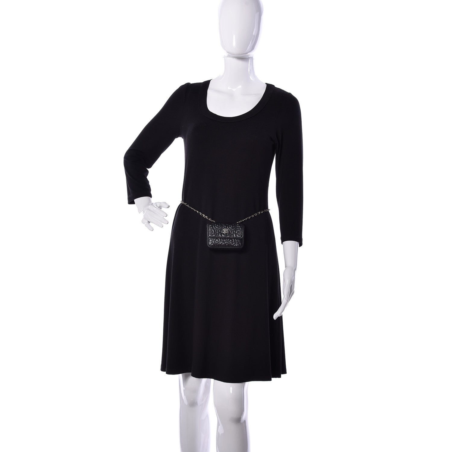 Chanel Lambskin Camellia Embossed Chain Belt Bag Black 2 of 11