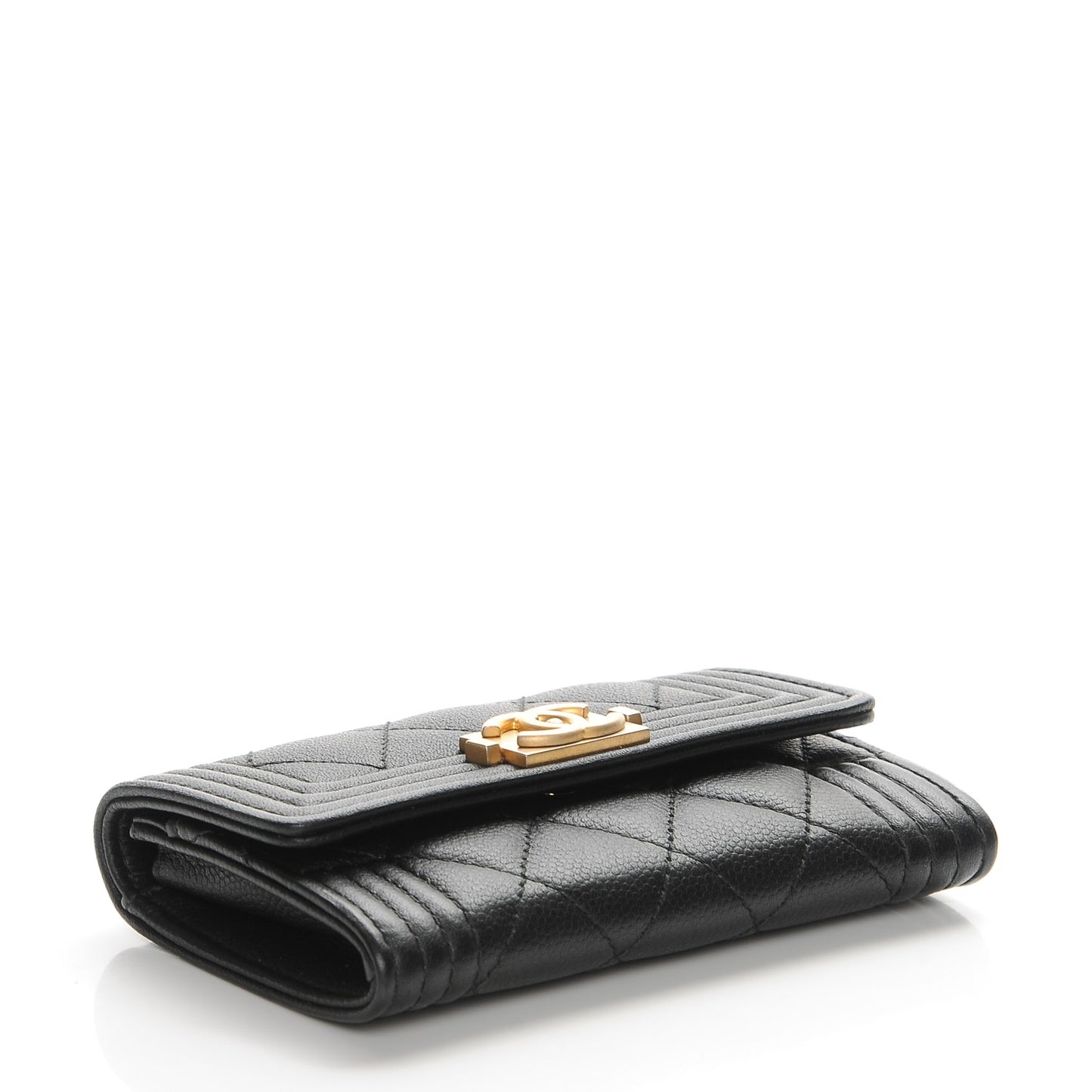Caviar Quilted Boy Flap Card Holder Black