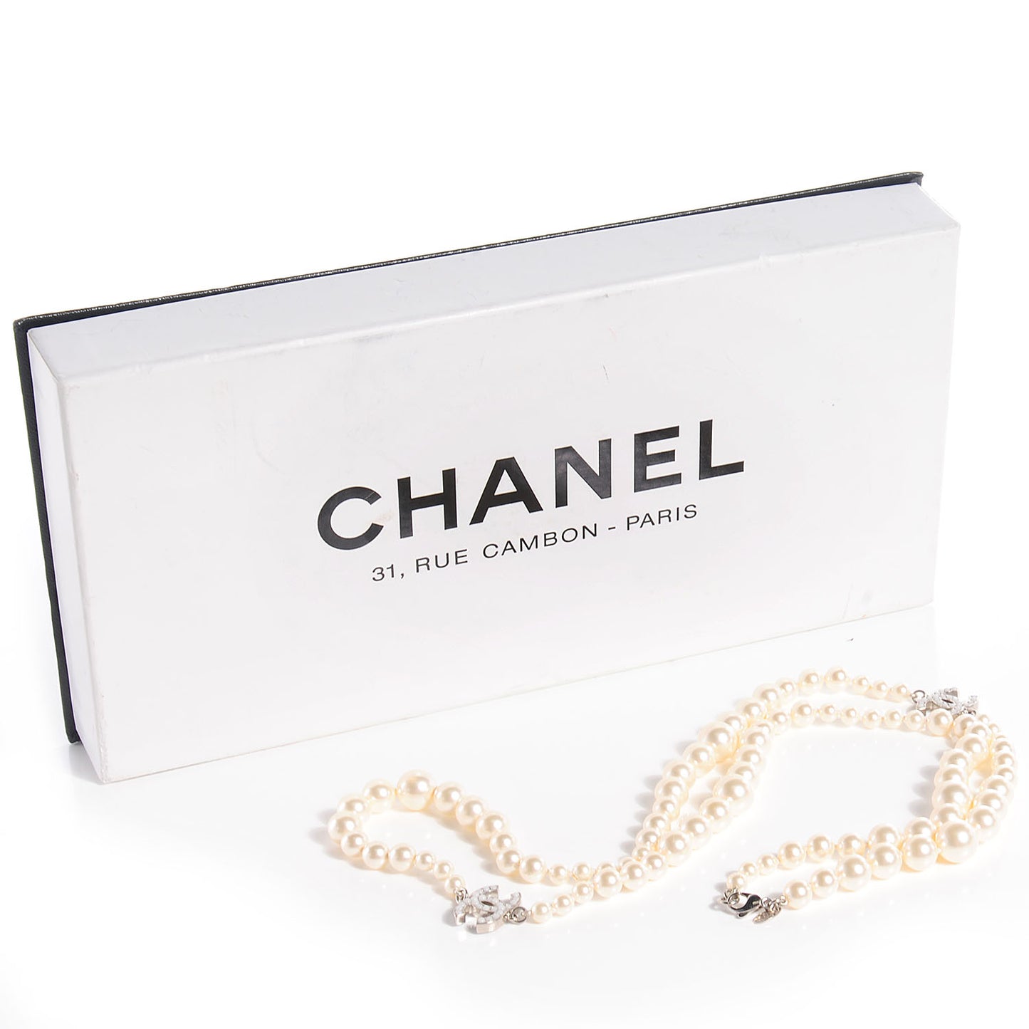 Pearl CC Long Necklace Silver