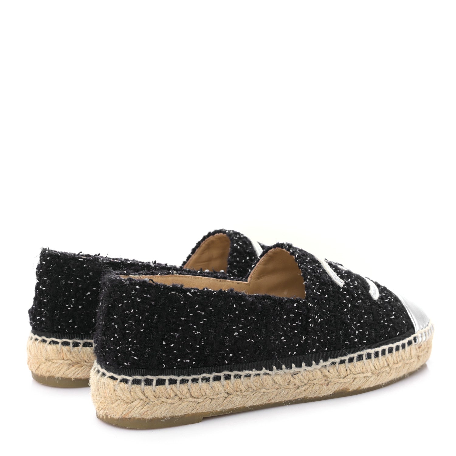 Chanel Metallic Lambskin Tweed CC Espadrilles 37 Black Silver 4 of 8