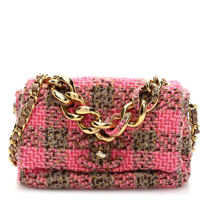 Chanel Wool Tweed Quilted Small Elegant Chain Flap Pink Brown 1 of 10
