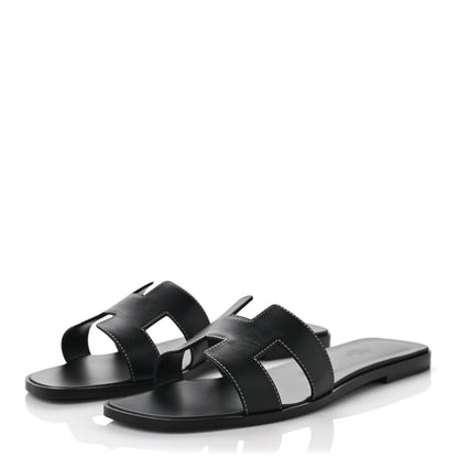 Hermes Box Calfskin Oran Sandals 40.5 Black 3 of 8