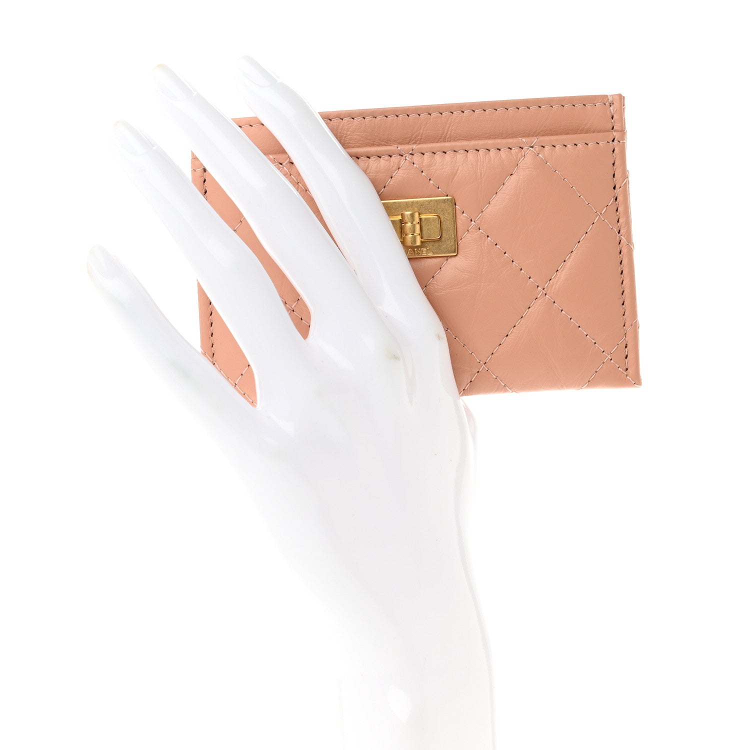 Chanel Aged Calfskin Quilted Reissue Card Holder Beige 2 of 9