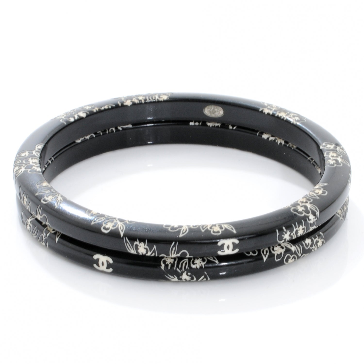 Chanel CC Camellia Engraved Bangle Set 2 1 of 6