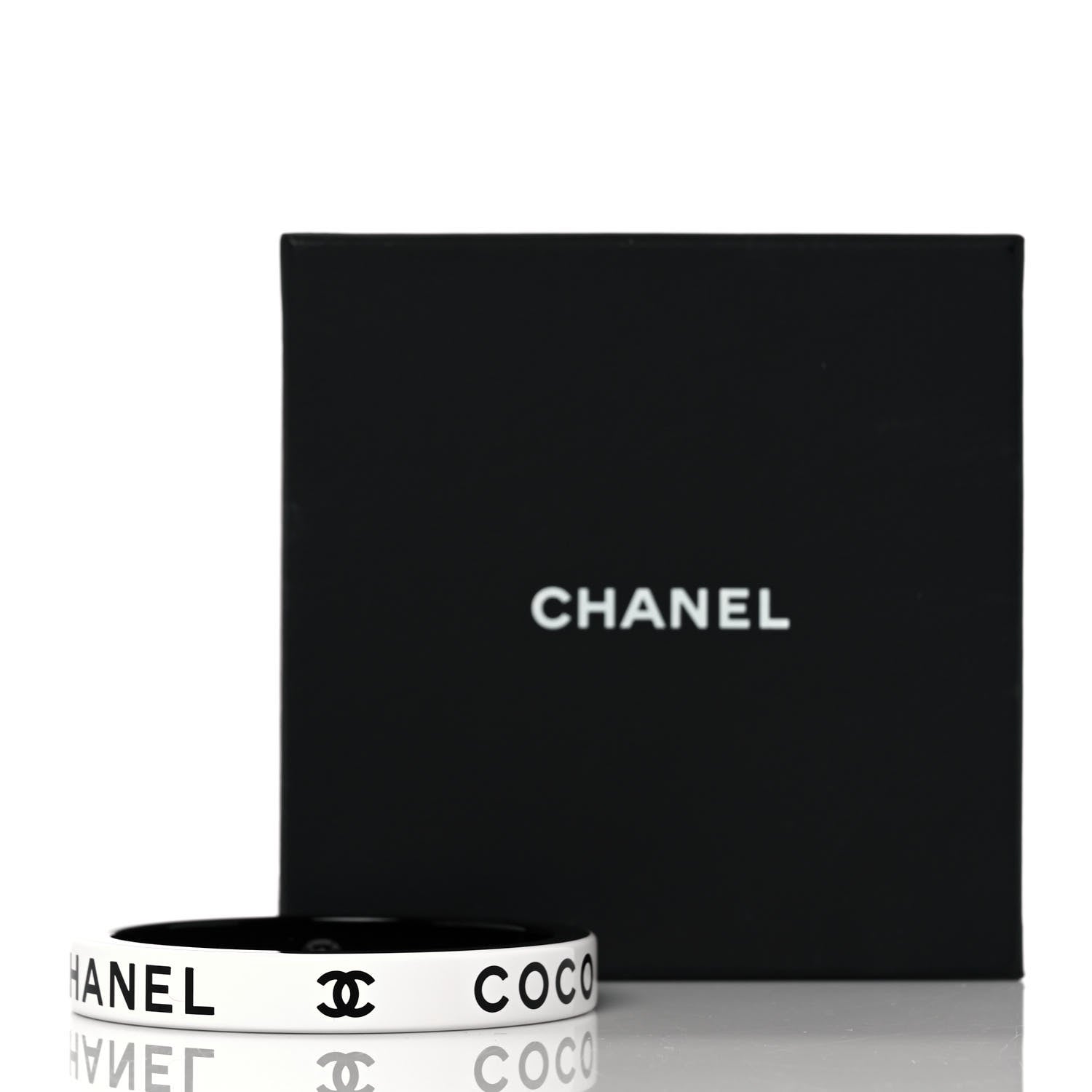 Chanel Resin Logo Bangle Bracelet White Black 4 of 4