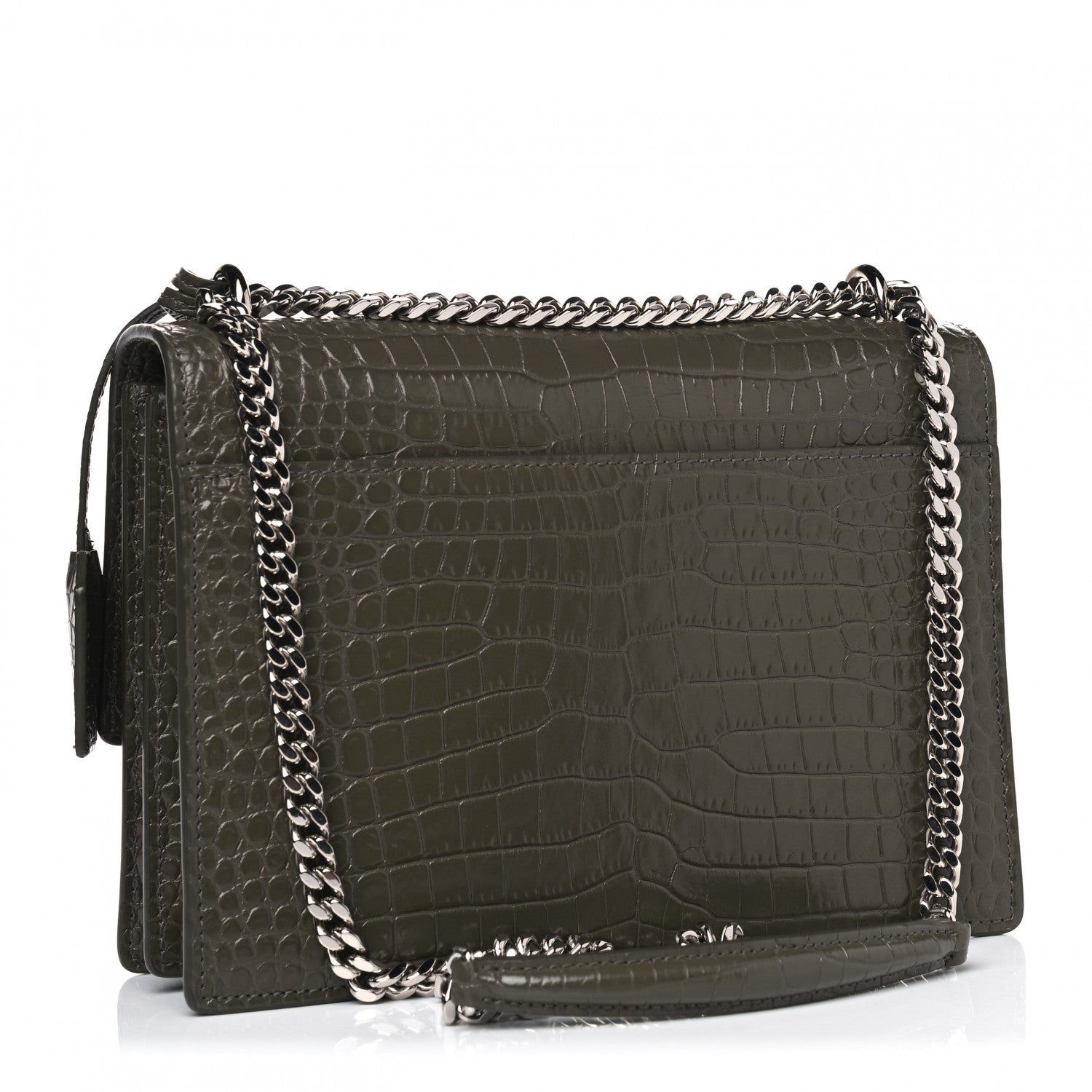 Saint Laurent Calfskin Crocodile Embossed Medium Monogram Sunset Khaki Green 3 of 5