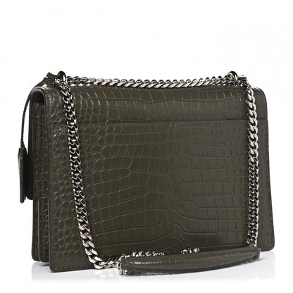 Saint Laurent Calfskin Crocodile Embossed Medium Monogram Sunset Khaki Green 3 of 5