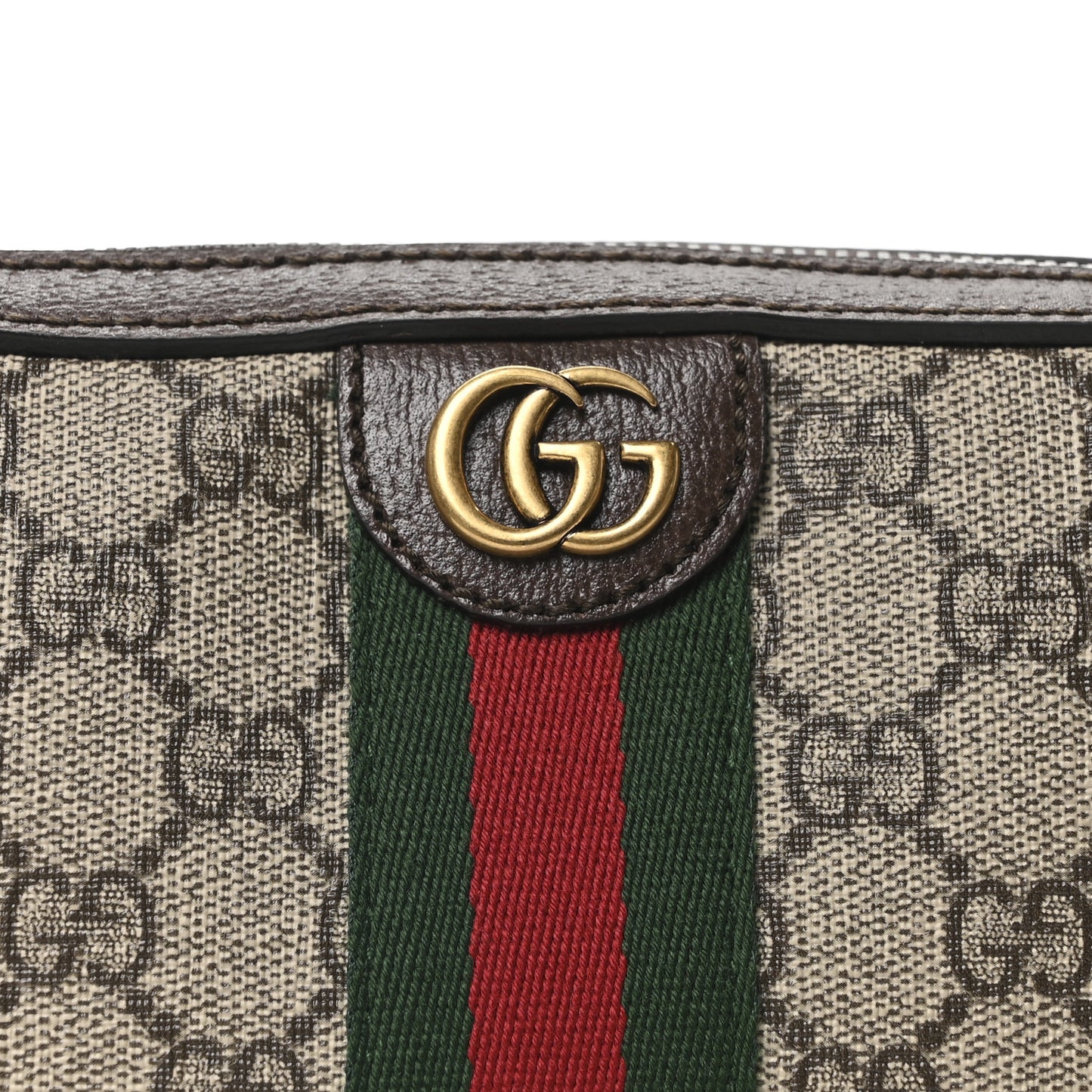 GG Supreme Monogram Textured Dollar Calfskin Web Ophidia Wristlet Shoulder Bag Beige Ebony New Acero
