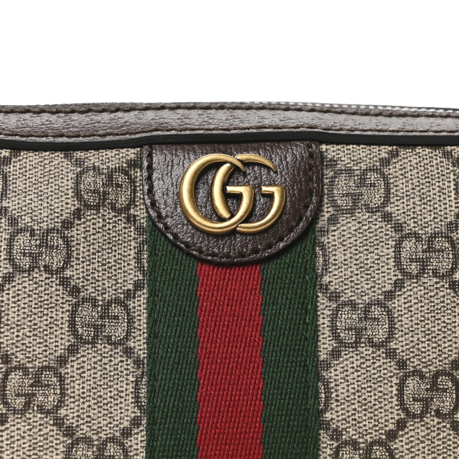 Gucci GG Supreme Monogram Textured Dollar Calfskin Web Ophidia Wristlet Shoulder Bag Beige Ebony New Acero 8 of 10