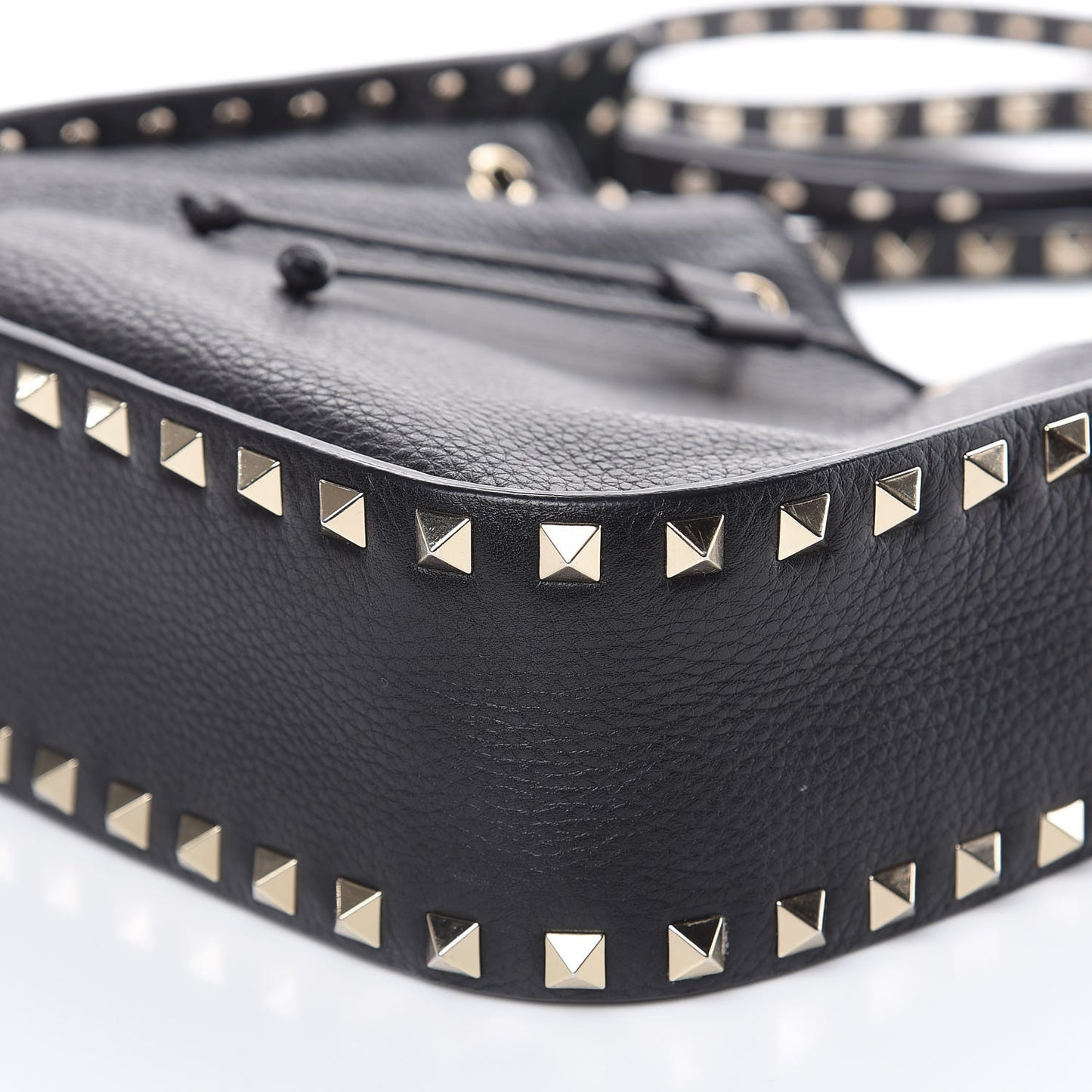 Grained Calfskin Rockstud Bucket Bag Black