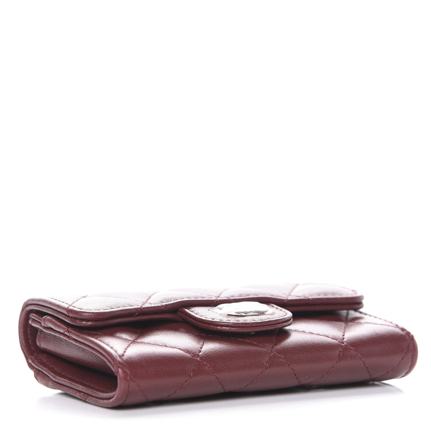 Lambskin Quilted Flap Card Holder Wallet Burgundy
