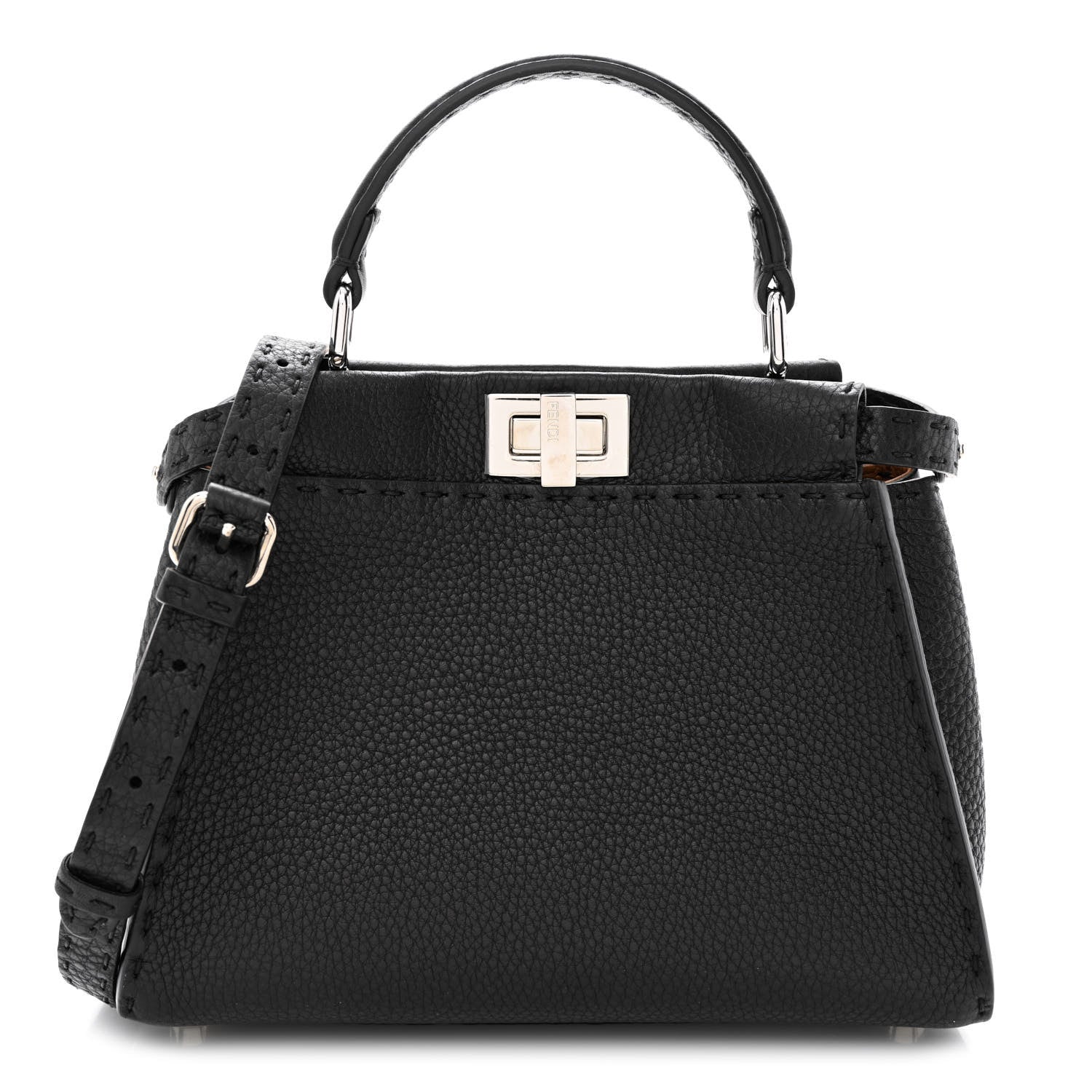 Fendi Cuoio Romano Selleria Bi-Color Mini Peekaboo Iconic Satchel Black Mou 1 of 11