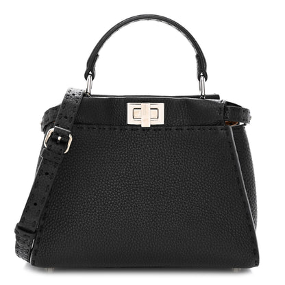 Fendi Cuoio Romano Selleria Bi-Color Mini Peekaboo Iconic Satchel Black Mou 1 of 11