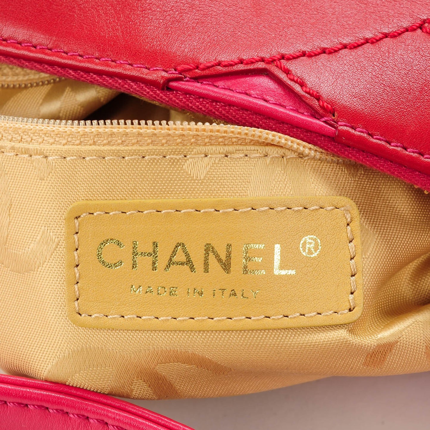 Lambskin Small CC Stitched Shoulder Bag Red Pink