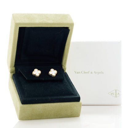 Van Cleef & Arpels 18K Yellow Gold Mother of Pearl Sweet Alhambra Earrings 5 of 5