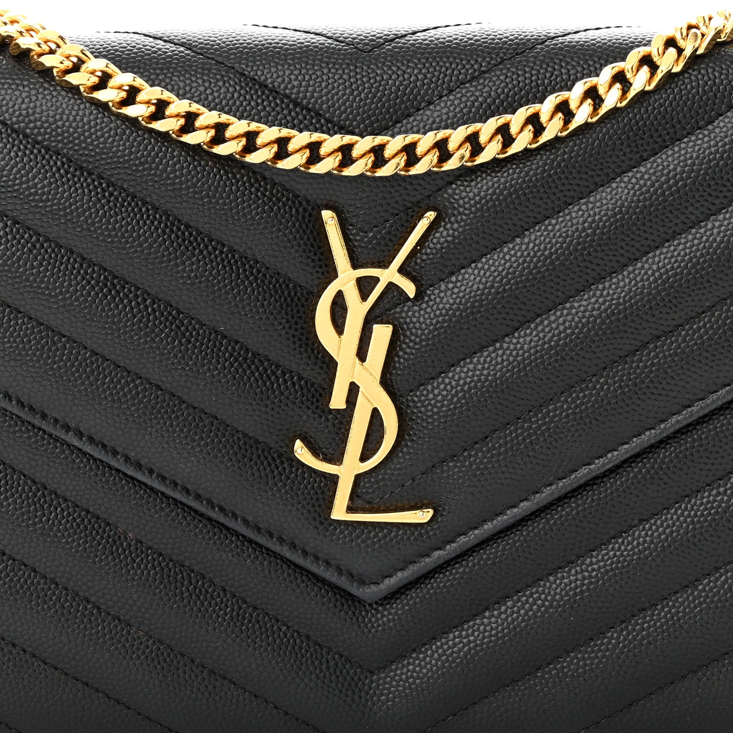 Saint Laurent Grain De Poudre Matelasse Chevron Monogram Chain Wallet Black 9 of 13
