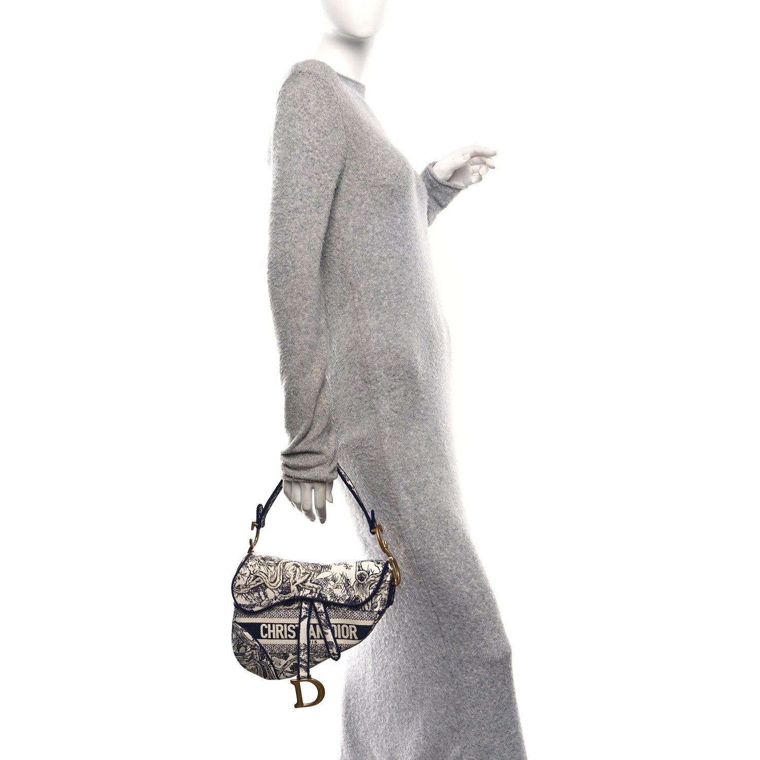 Christian Dior Canvas Embroidered Toile de Jouy Saddle Bag Blue 2 of 10