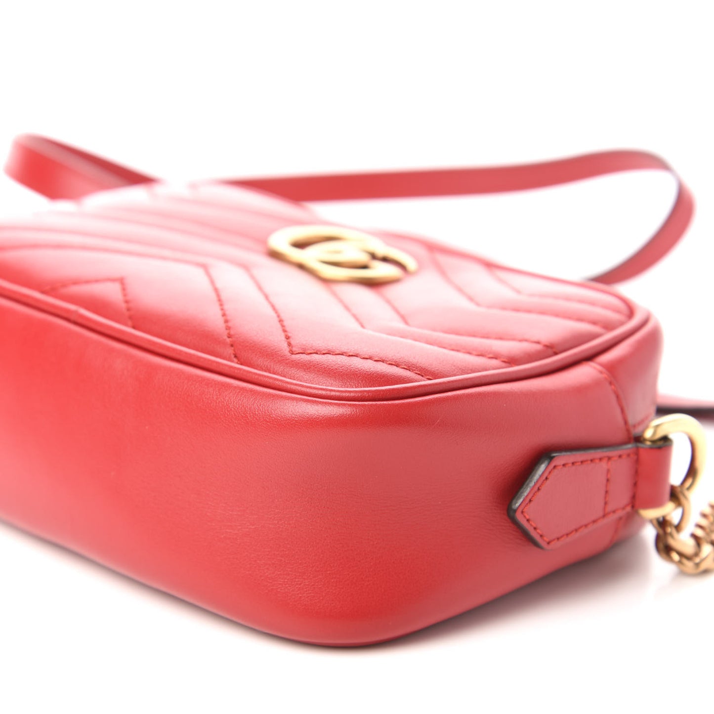 Calfskin Matelasse Mini GG Marmont Chain Shoulder Bag Hibiscus Red