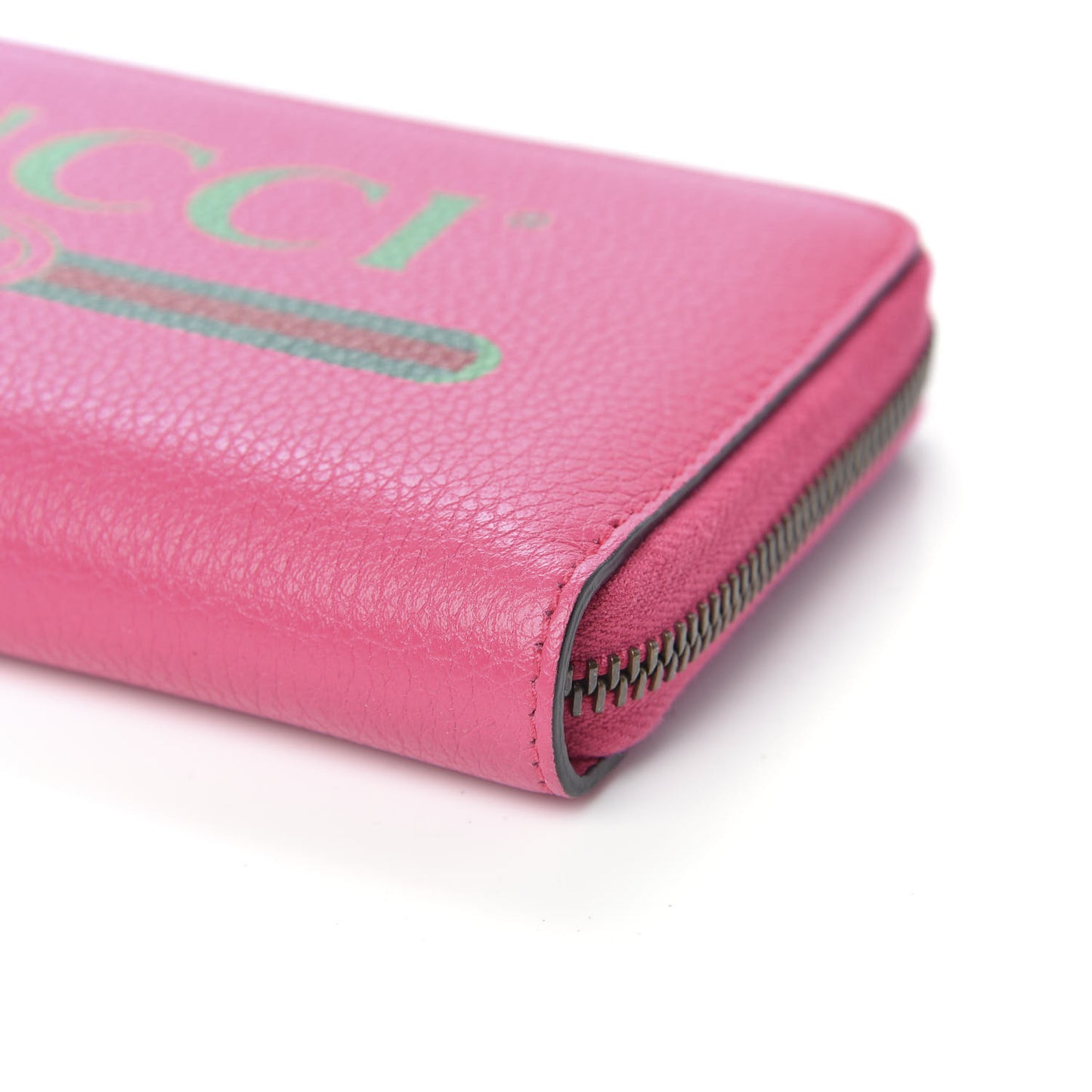 Grained Calfskin Logo Zip Around Wallet Box Pink Green