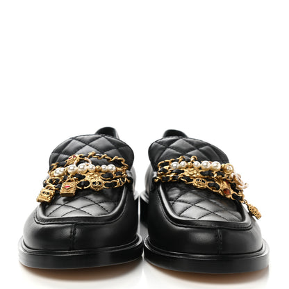 Chanel Lambskin Pearl Crystal Quilted CC Logo Jewelry Loafers 39 Black 2 of 8