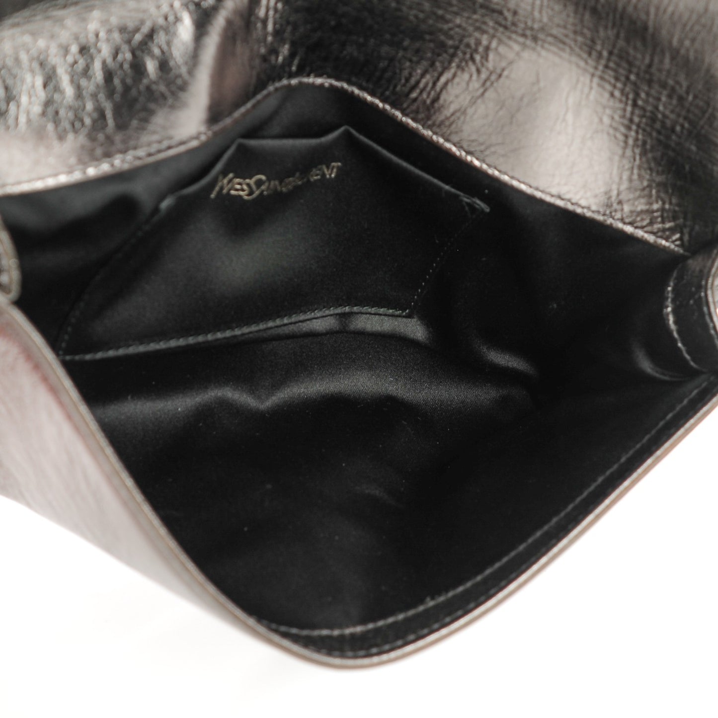 Metallic Leather Small Belle De Jour Clutch Dark Silver