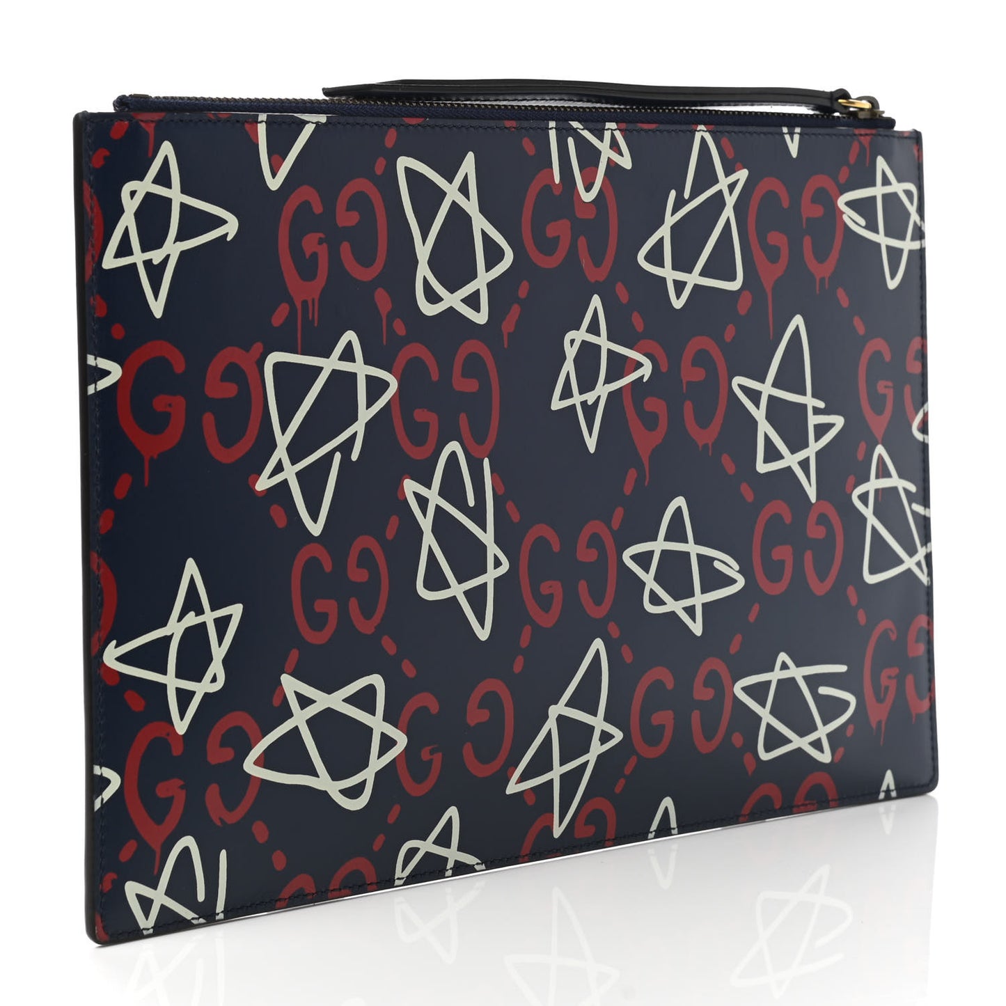 Calfskin GucciGhost Print Pouch Blue Agata Hibiscus Red
