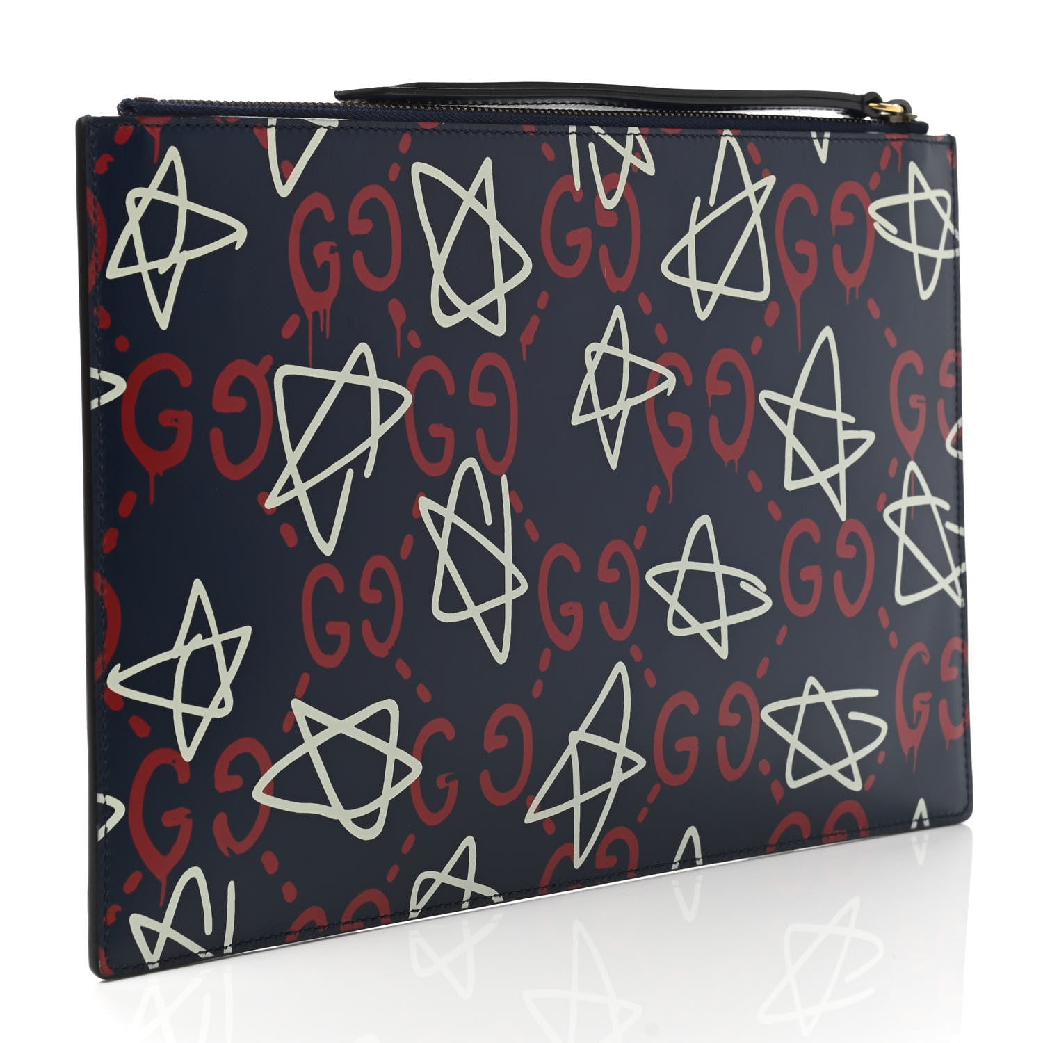 Gucci Calfskin GucciGhost Print Pouch Blue Agata Hibiscus Red 3 of 8