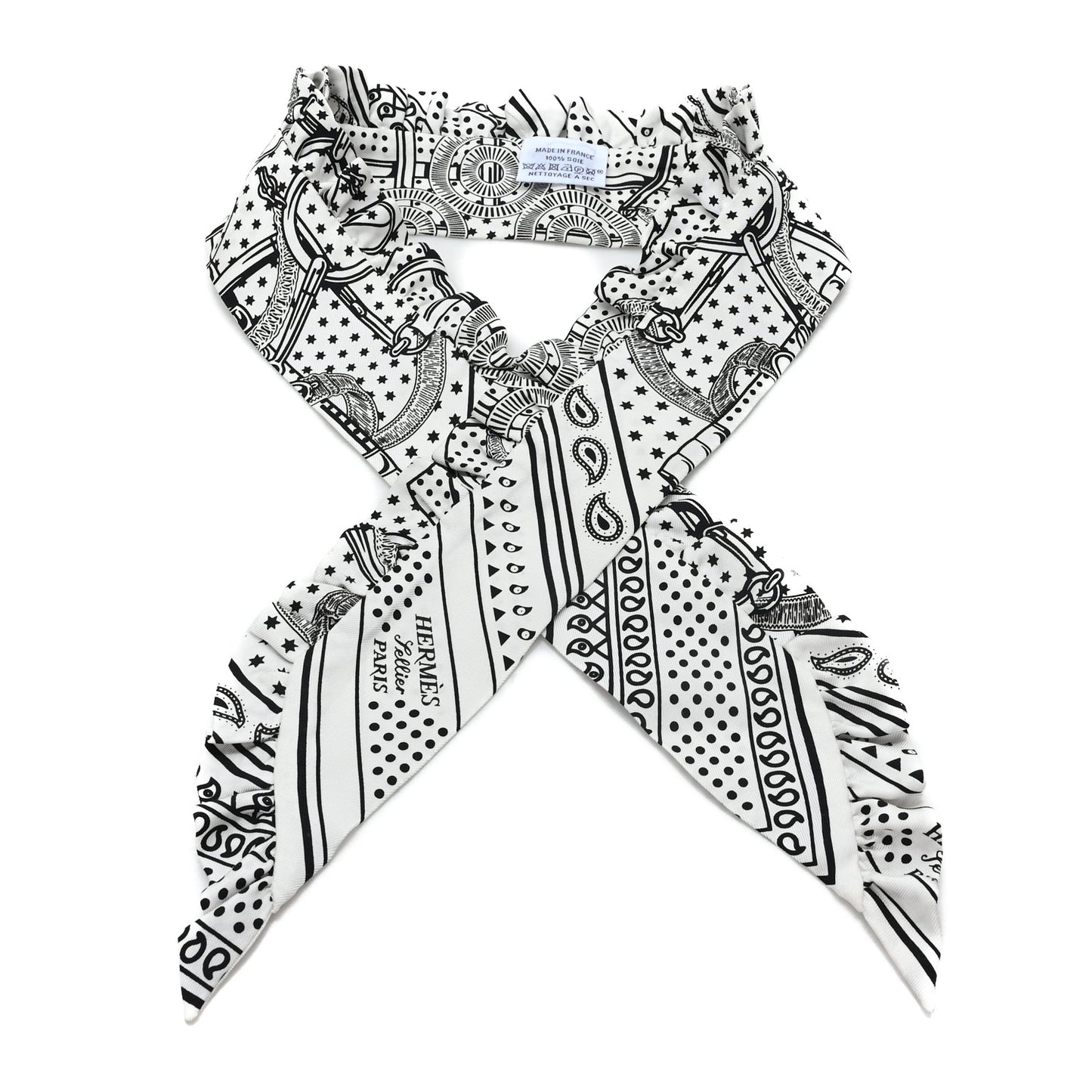 Silk Eperon d'Or Bandana Ruffle Twilly White Black