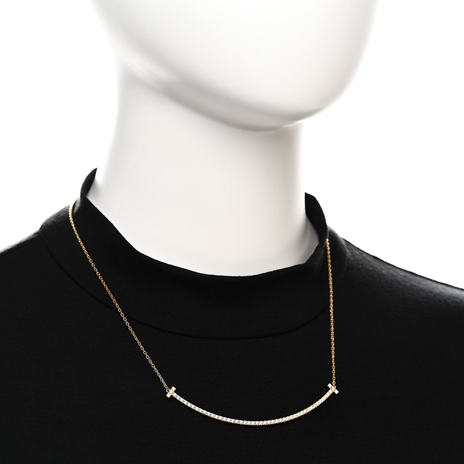 Tiffany 18K Yellow Gold Diamond Extra Large T Smile Pendant Necklace 2 of 6