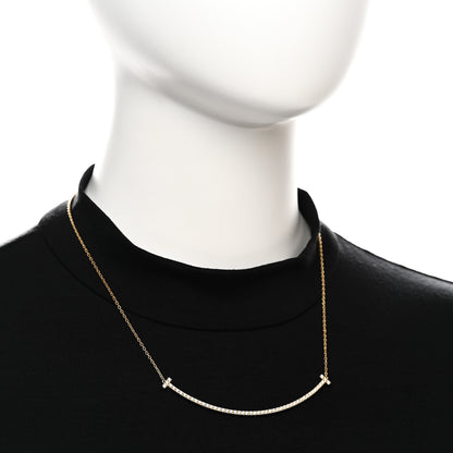 Tiffany 18K Yellow Gold Diamond Extra Large T Smile Pendant Necklace 2 of 6