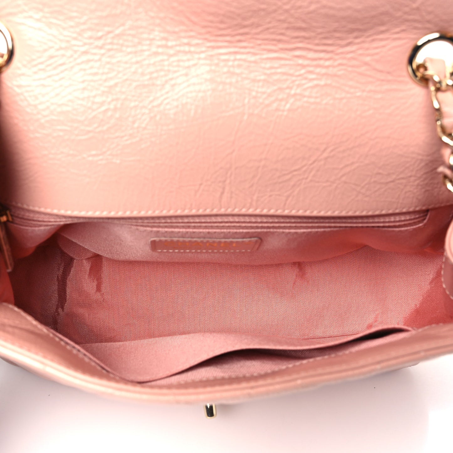 Crumpled Glazed Lambskin Quilted Small Flap Pink