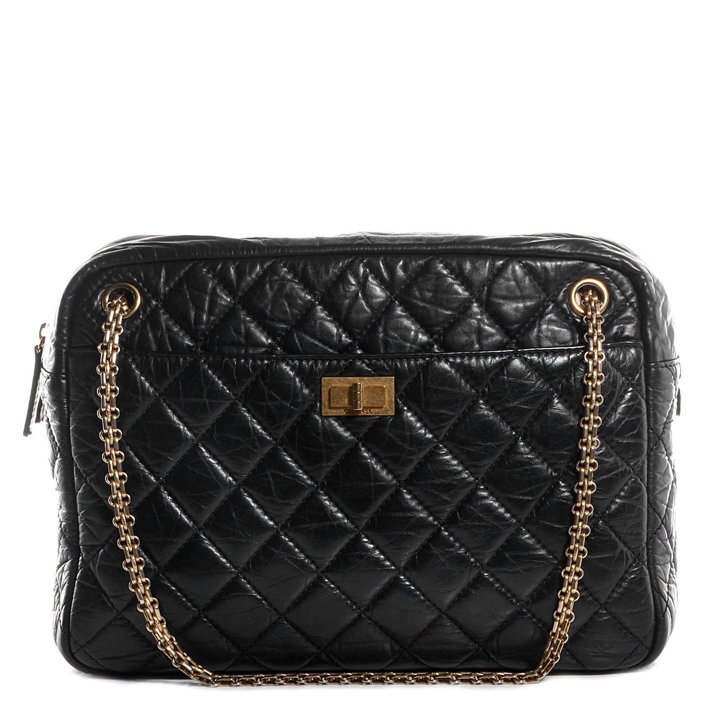 Aged Calfskin Quilted Large Reissue Camera Case Black
