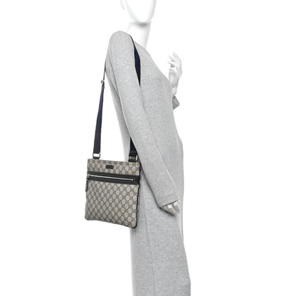 Gucci GG Supreme Monogram Small Flat Side Zip Messenger Bag Beige Blue 2 of 12