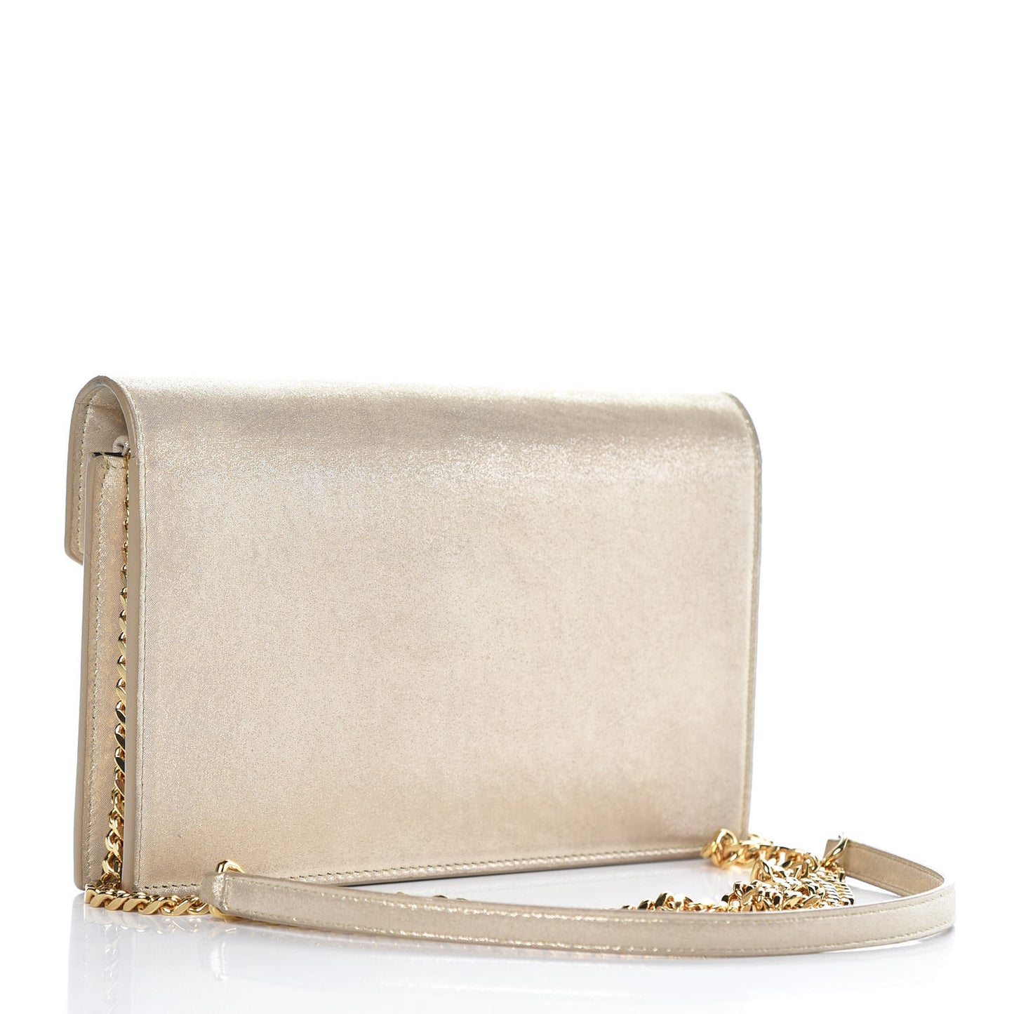 Metallic Fabric Monogram Envelope Chain Wallet Light Gold