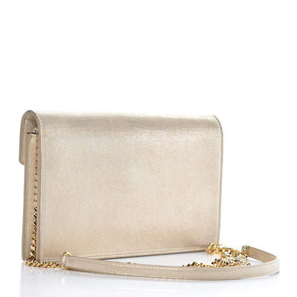 Saint Laurent Metallic Fabric Monogram Envelope Chain Wallet Light Gold 4 of 14